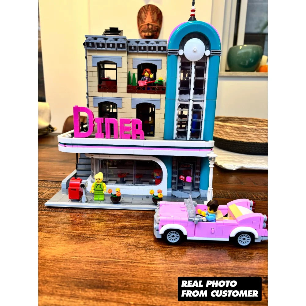 Downtown Diner Building Blocks 2488PCS + 6 Figures (10260) ABS Kit Downtown Diner Building Blocks