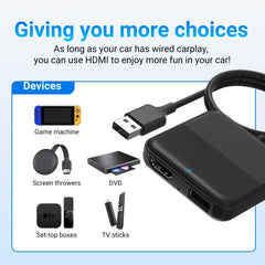 Ottocast Car TV Mate Car Infotainment HDMI Adapter & Wireless CarPlay Adapter Apple CarPlay & Android Auto