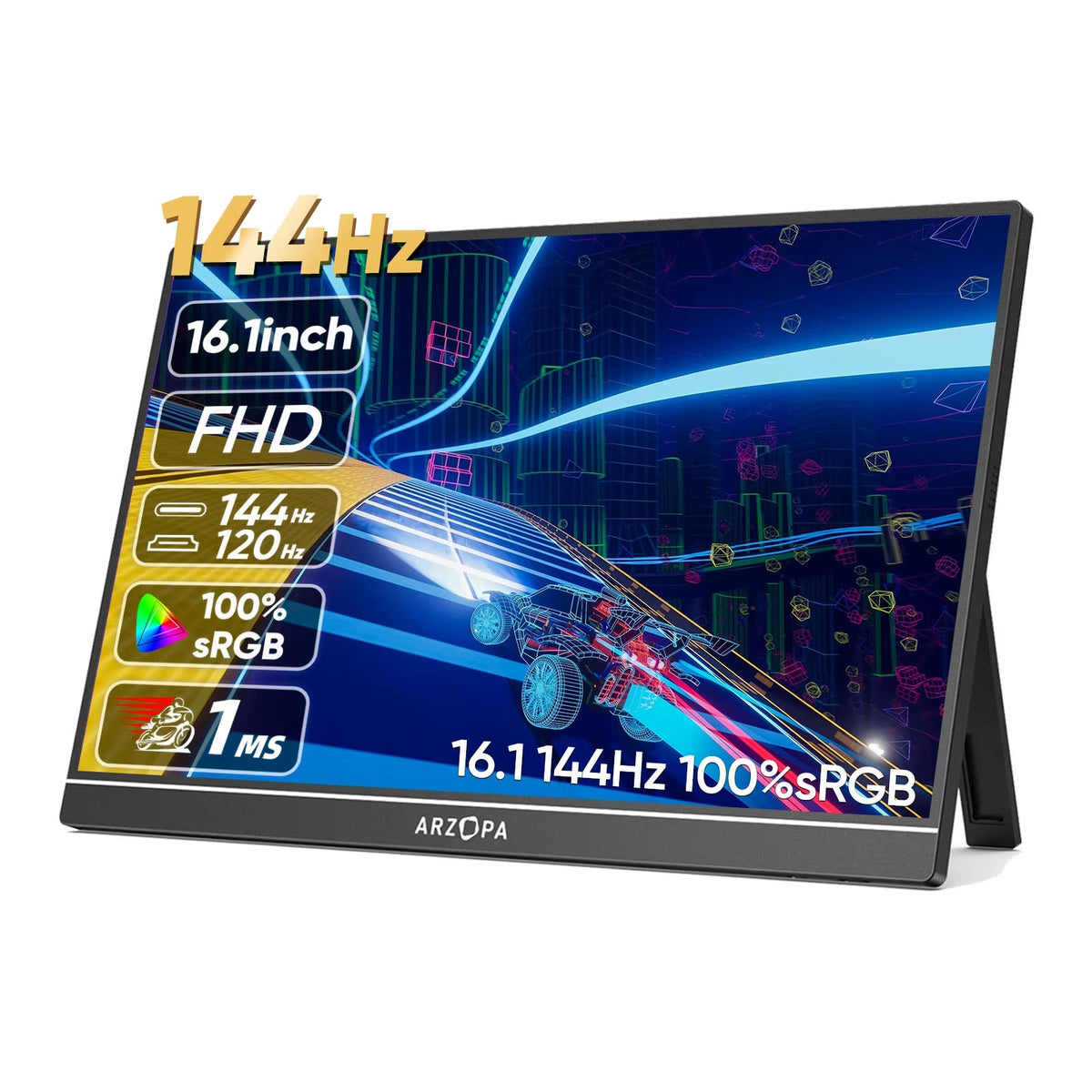 ARZOPA 16.1 Inch 144Hz 100% sRGB Portable Monitor Type-C Mini HDMI PC XBOX PS 16.1 Inch / ARZOPA Portable Monitor