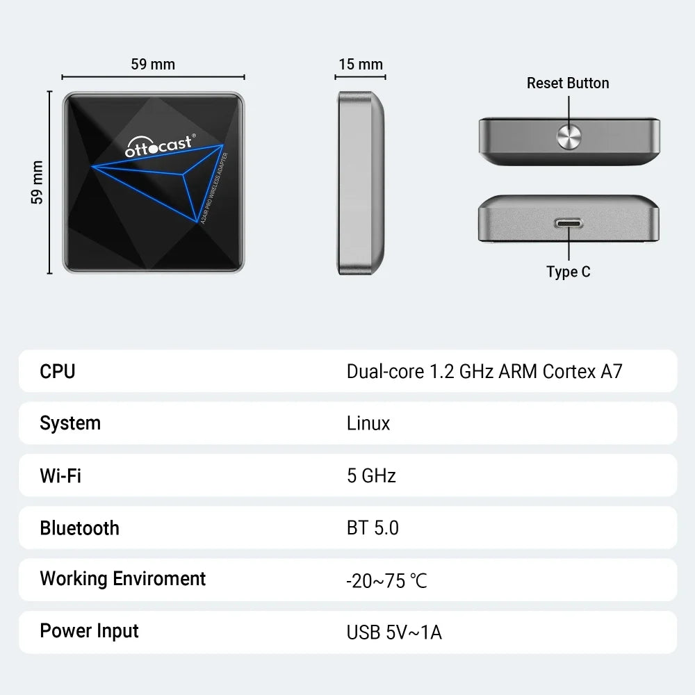 2025 Ottocast A2-Air Pro Wireless Android Auto Car Adapter 15s Auto-Connect A2-Air Pro / Android Auto Apple CarPlay &