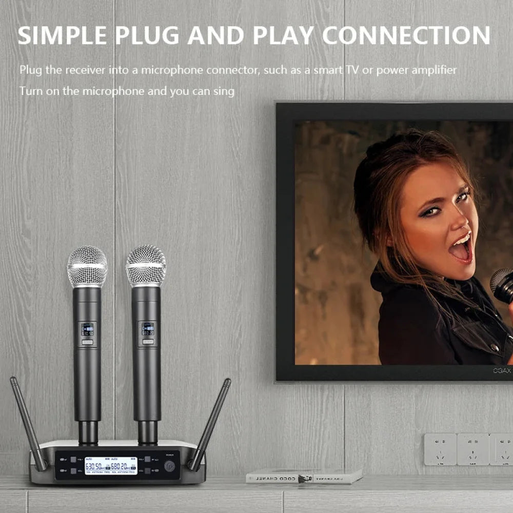 2025 UHF Wireless Microphone Metal Professional Dual Channel Handheld Mics Party 2x Mics + Receiver Microphone