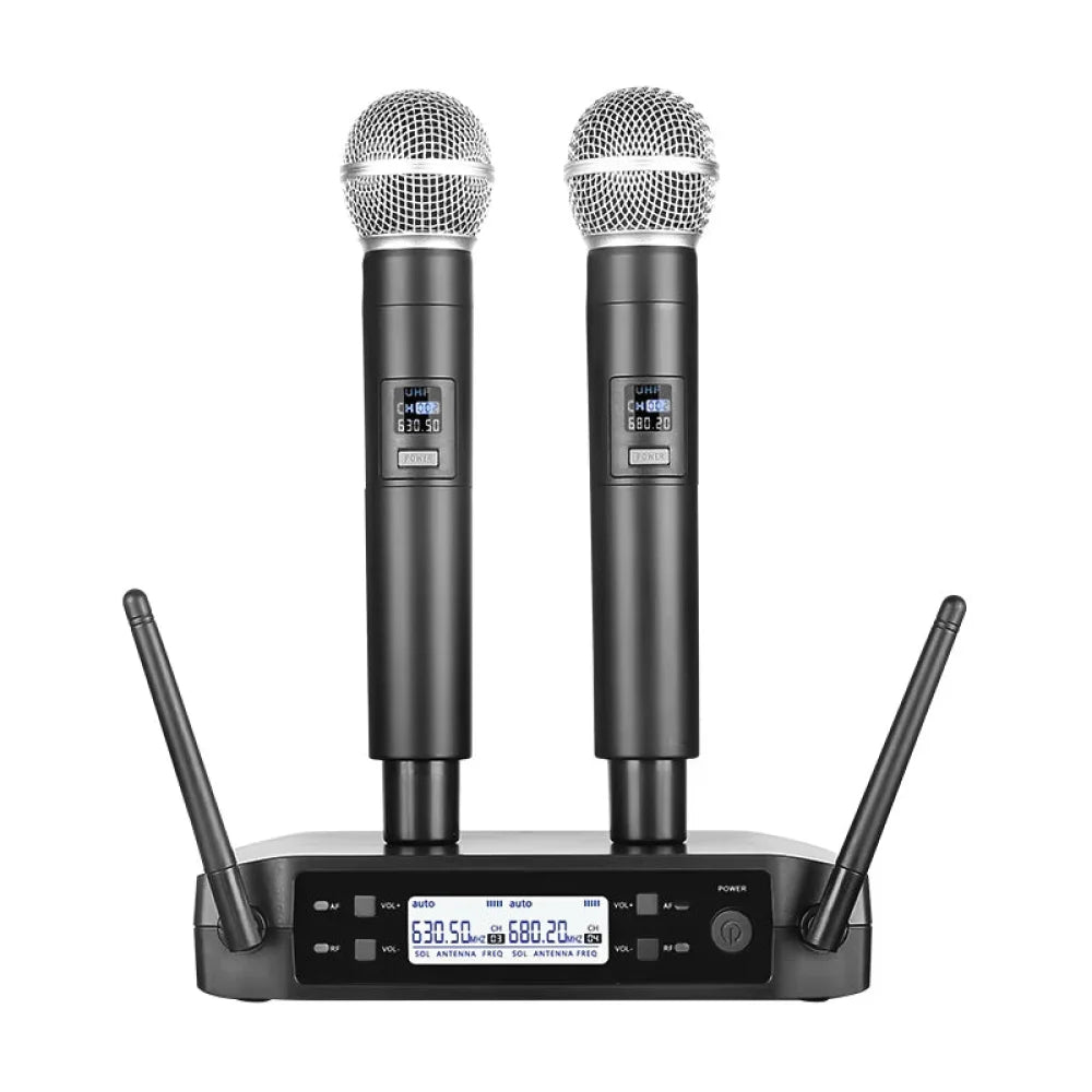 2025 UHF Wireless Microphone Metal Professional Dual Channel Handheld Mics Party 2x Mics + Receiver Microphone