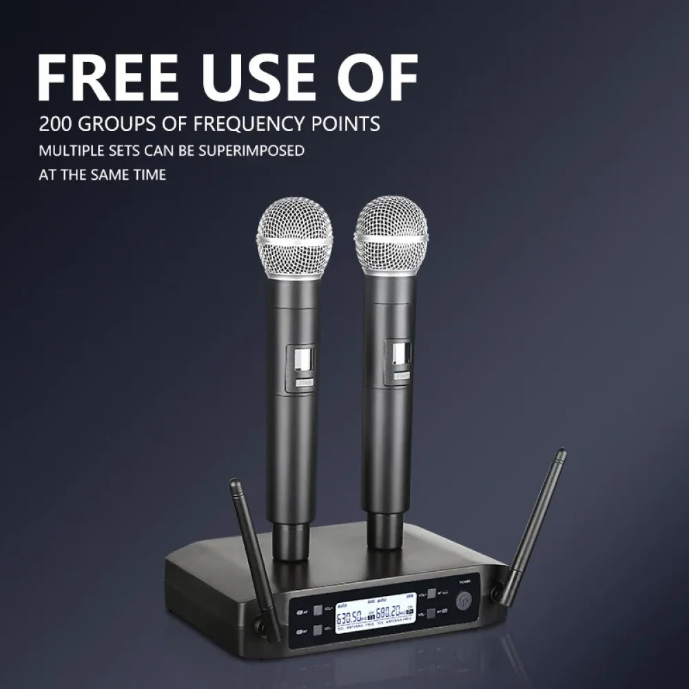 2025 UHF Wireless Microphone Metal Professional Dual Channel Handheld Mics Party 2x Mics + Receiver Microphone