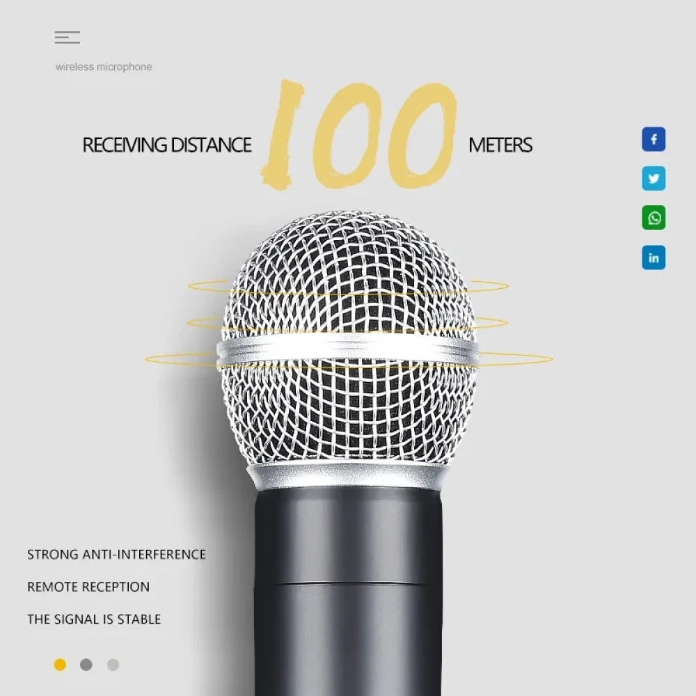 2025 UHF Wireless Microphone Metal Professional Dual Channel Handheld Mics Party 2x Mics + Receiver Microphone