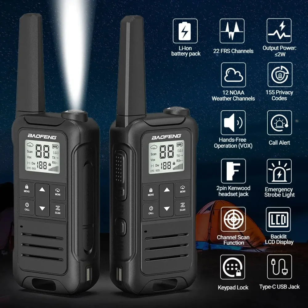 2x Baofeng F22 Mini Walkie Talkies Long Range Two-Way Radio IP45 Waterproof Walkie Talkie
