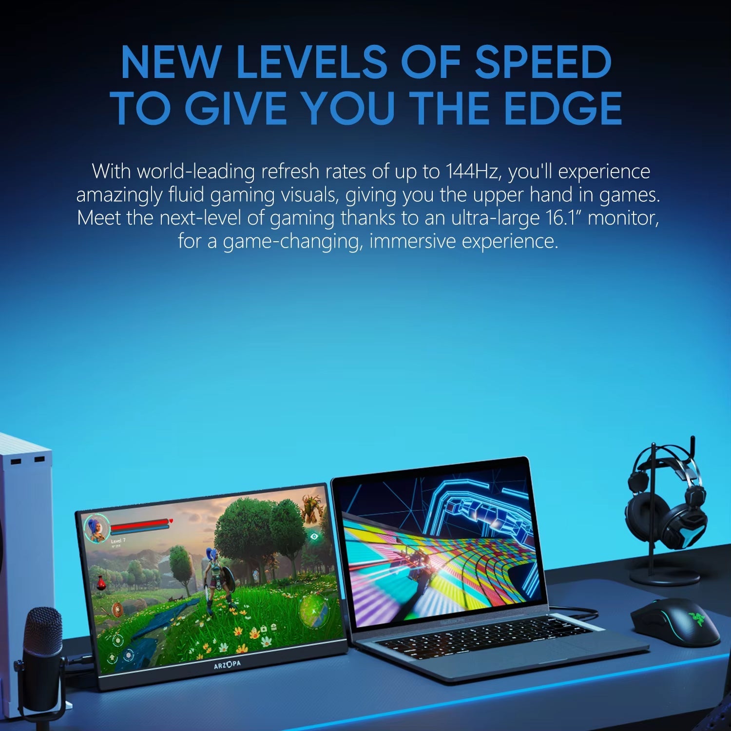 ARZOPA 16.1 Inch 144Hz 100% sRGB Portable Monitor Type-C Mini HDMI PC XBOX PS 16.1 Inch / ARZOPA Portable Monitor