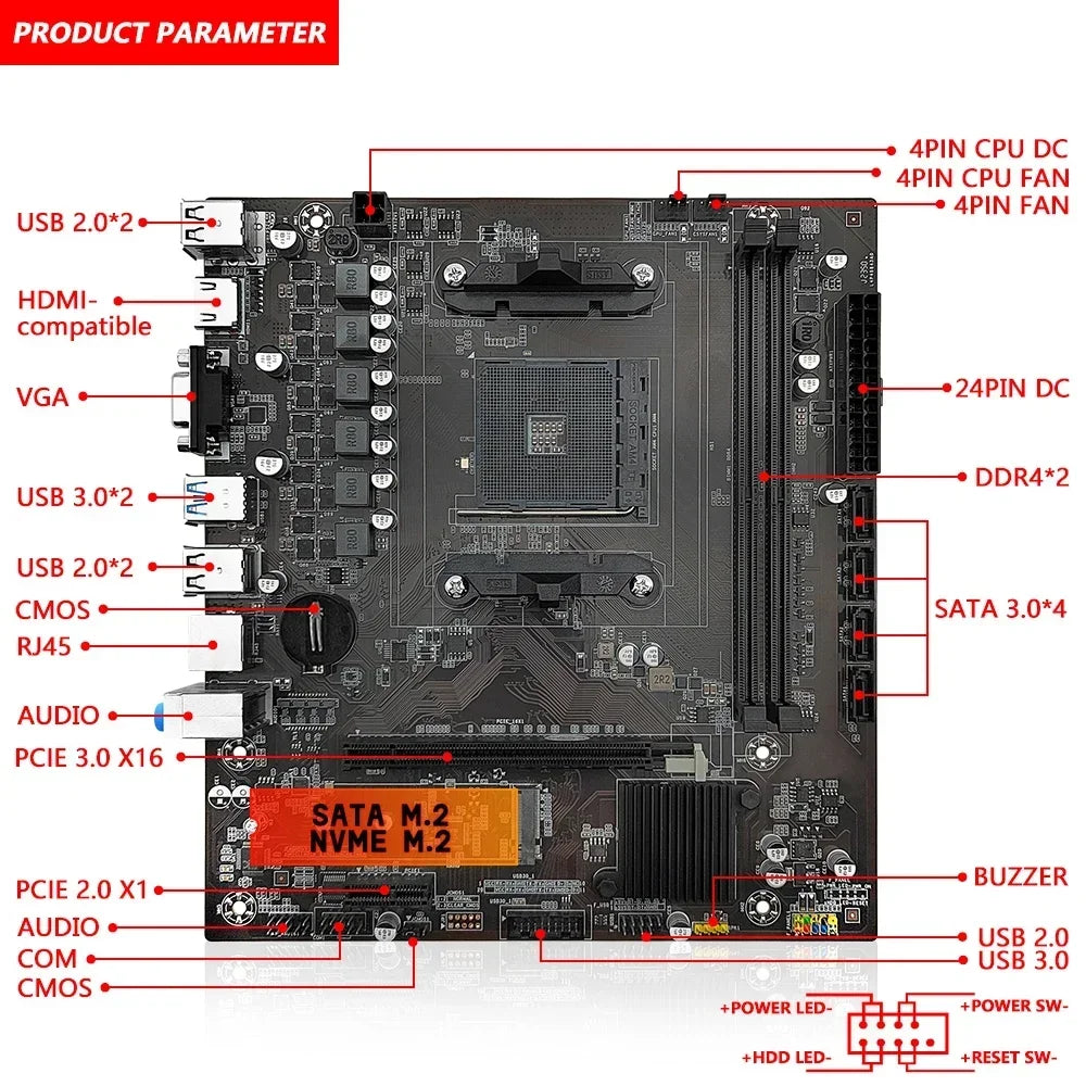 AMD B450 DDR4 M.2 NVMe PCIe 3.0 mATX Motherboard AM4 Ryzen 4500 5600 5600G CPU AMD B450 Motherboard