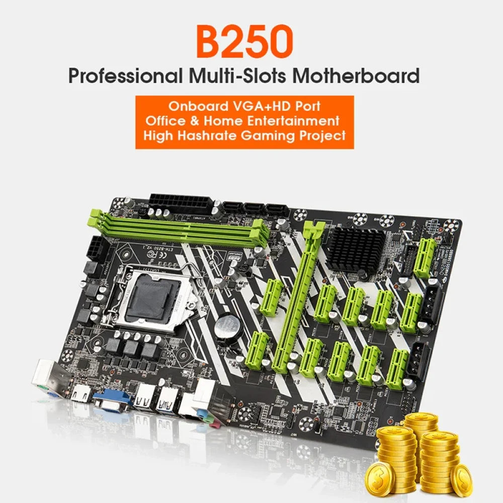 B250 LGA1151 Mining Motherboard 12 GPUs DDR4 DIMM RAM SATA3.0 HD-VGA ETH Miner B250 / LGA1151 Motherboard