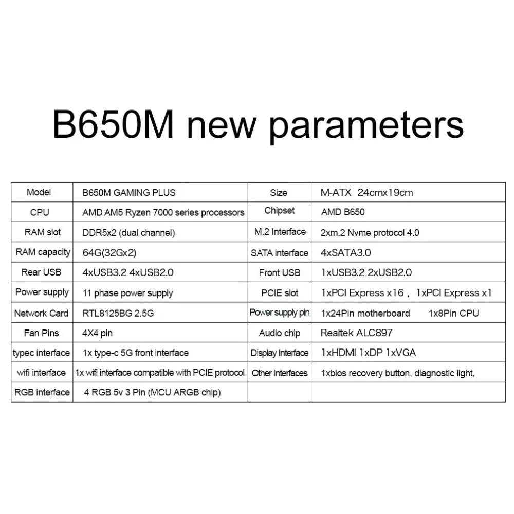 B650M GAMING PLUS WIFI AMD AM5 DDR5 M-ATX Gaming Motherboard for Ryzen CPUs B650M Gaming Plus Motherboards