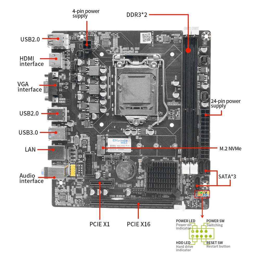 B75 Intel LGA1155 M.2 NVMe DDR3 SATA/USB3.0 Motherboard for i3 i5 i7 Xeon CPU B75 LGA1155 Motherboard