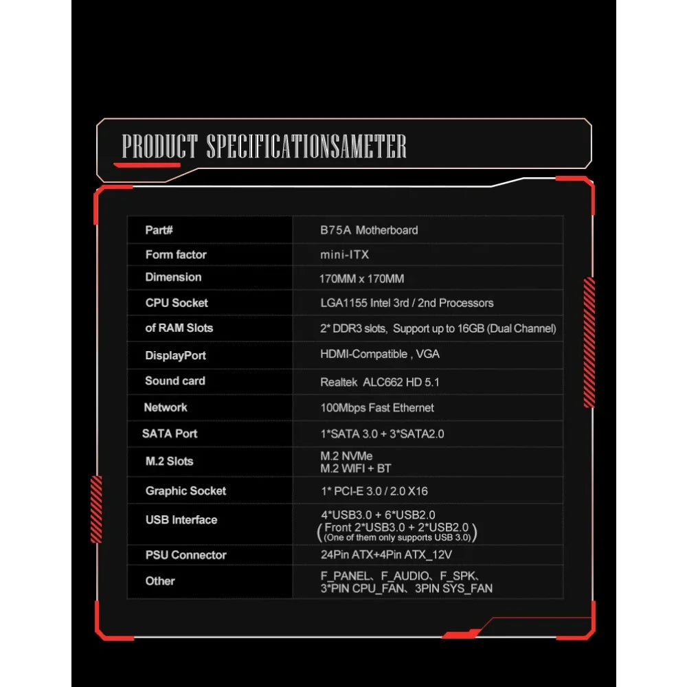 B75 Mini-ITX Motherboard Bundle Intel LGA1155 + i3 3240 CPU + 8GB DDR3 RAM Mini-ITX / Motherboard + CPU + RAM