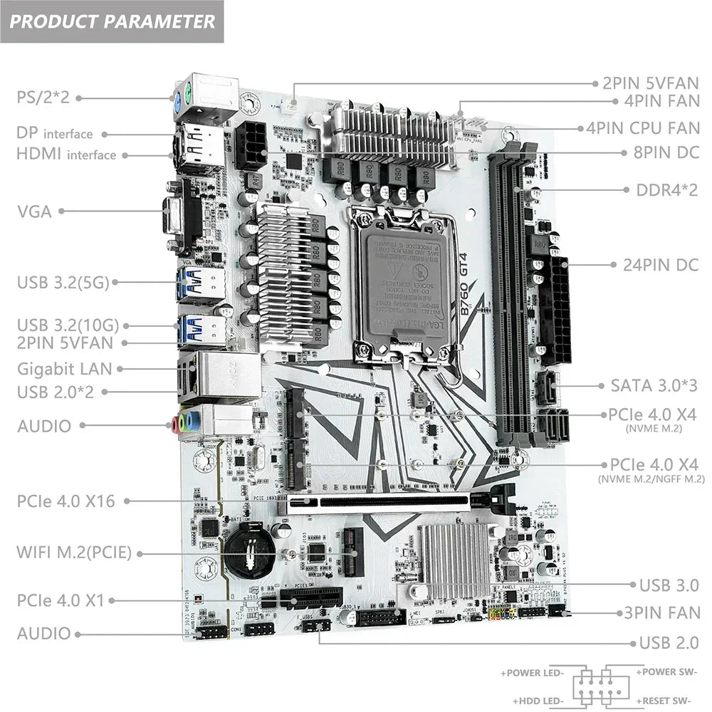 B760 GT4 Intel LGA1700 DDR4 SATA3.0 NVMe M.2 mATX Motherboard 12th 13th Gen CPUs B760 LGA1700 Motherboard