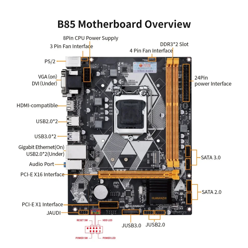 B85 LGA1150 mATX Motherboard DDR3 16GB NVMe M.2 SATA3.0 USB3.0 VGA DVI HDMI B85 LGA1150 Motherboard