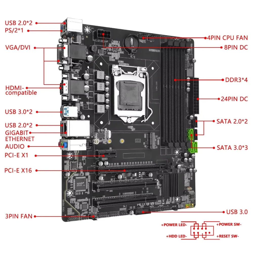B85M PRO Intel LGA1150 DDR3 RAM NVMe M.2 Gaming Motherboard for i3 i5 i7 CPUs B85M PRO LGA1150 Motherboard