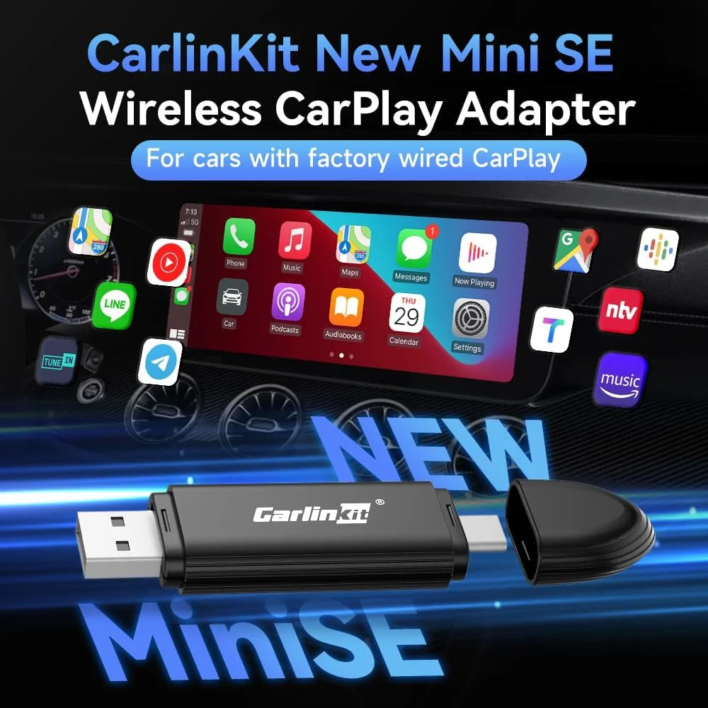 CarlinKit Mini SE Wireless Apple CarPlay Adapter Dongle 2025 USB Version UK Apple CarPlay Apple CarPlay & Android Auto