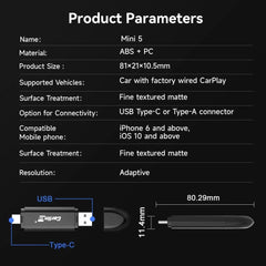 CarlinKit Mini SE Wireless Apple CarPlay Adapter Dongle 2025 USB Version UK Apple CarPlay Apple CarPlay & Android Auto
