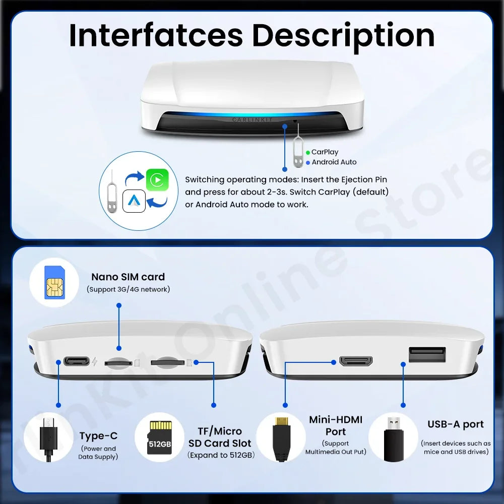CarlinKit Android 13 Wireless Apple CarPlay Android Auto Multimedia Play AI Box Apple CarPlay & Android Auto