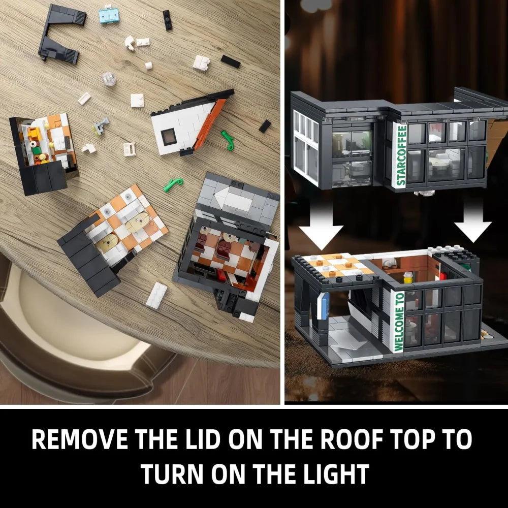 City Coffee House Building Blocks Set for Adults Street View Construction Toy Coffee Shop / 581 Pieces Building Blocks