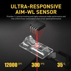 DAREU A950 Black Wireless Tri-Mode Gaming Mouse 12000 DPI with RGB Charging Dock Black Mouse