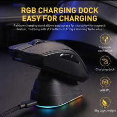 DAREU A950 Black Wireless Tri-Mode Gaming Mouse 12000 DPI with RGB Charging Dock Black Mouse