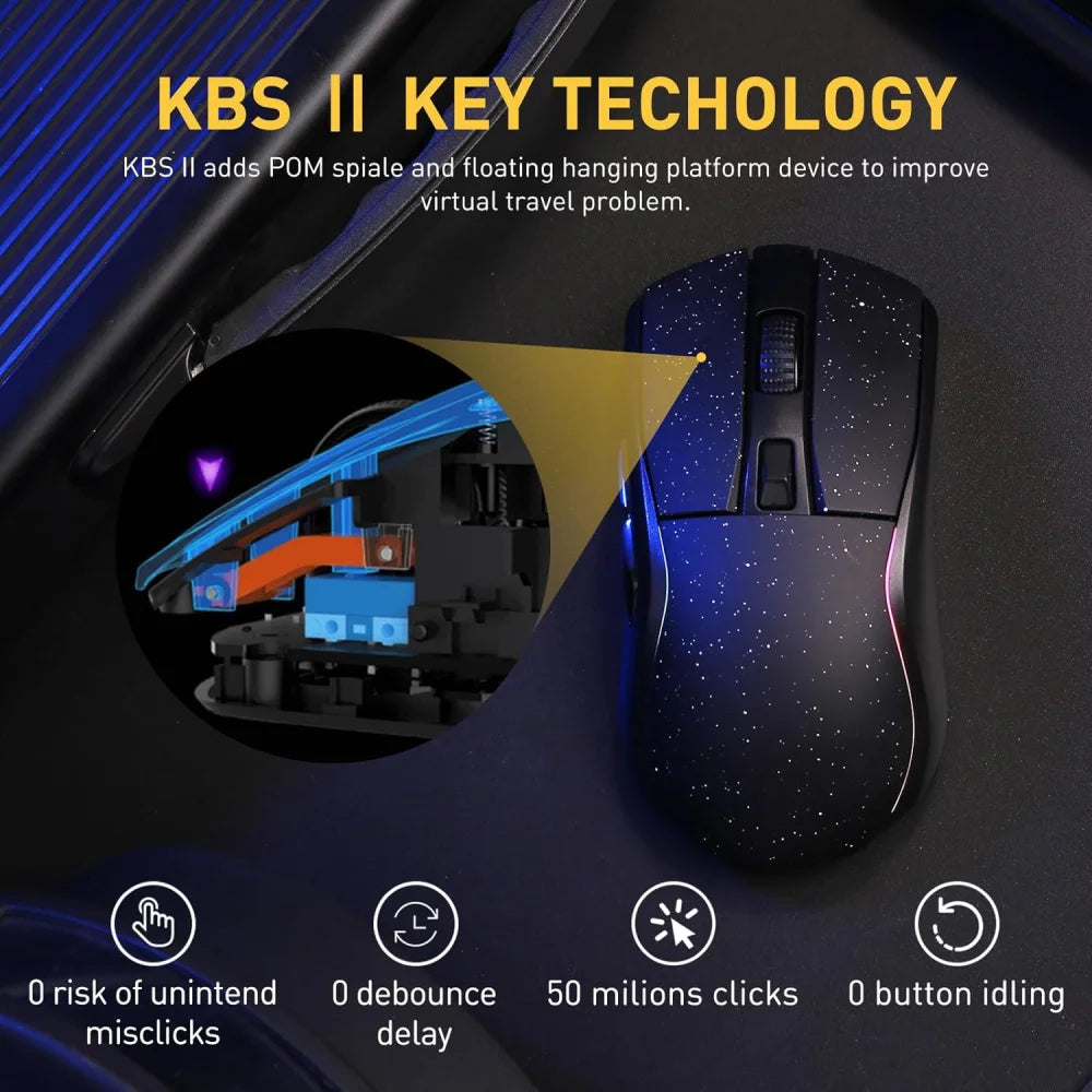 DAREU A950 Black Wireless Tri-Mode Gaming Mouse 12000 DPI with RGB Charging Dock Black Mouse