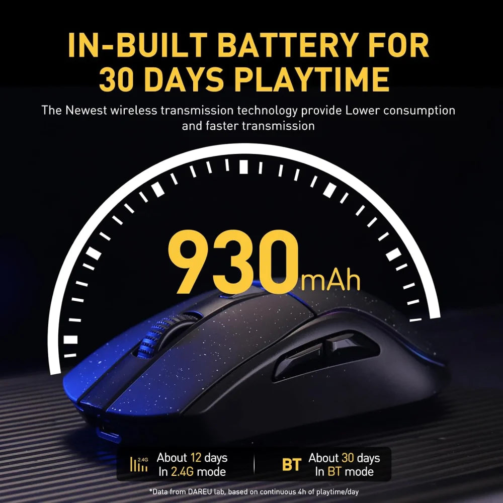 DAREU A950 Black Wireless Tri-Mode Gaming Mouse 12000 DPI with RGB Charging Dock Black Mouse