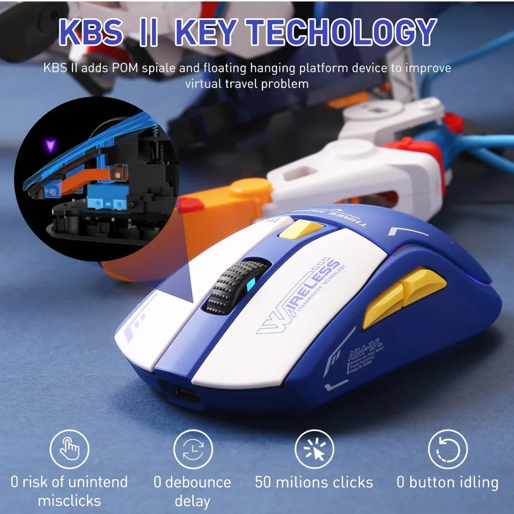 DAREU A950 Blue Wireless Tri-Mode Gaming Mouse 12000 DPI with RGB Charging Dock Blue Mouse