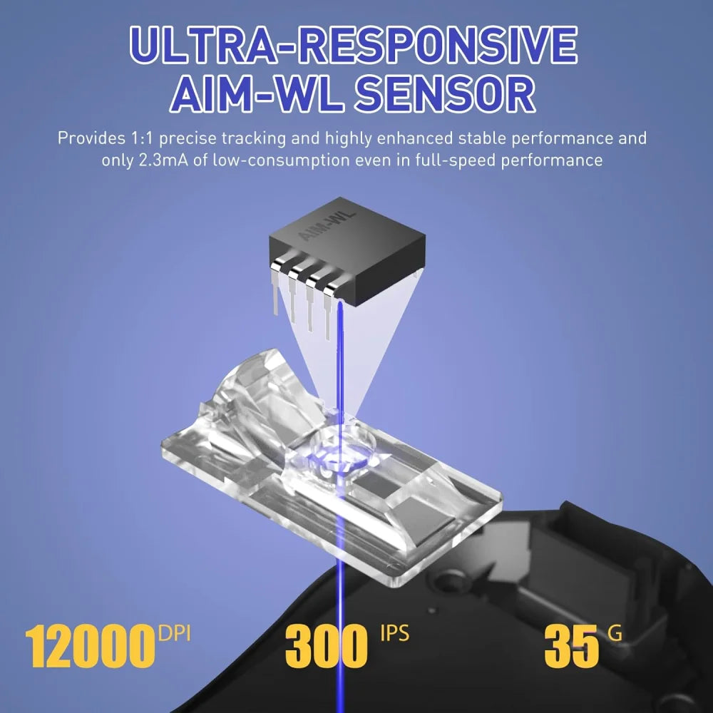 DAREU A950 Blue Wireless Tri-Mode Gaming Mouse 12000 DPI with RGB Charging Dock Blue Mouse