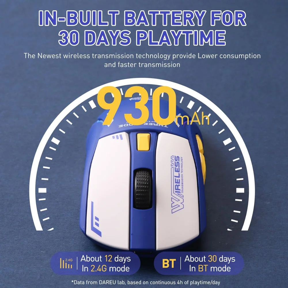 DAREU A950 Blue Wireless Tri-Mode Gaming Mouse 12000 DPI with RGB Charging Dock Blue Mouse
