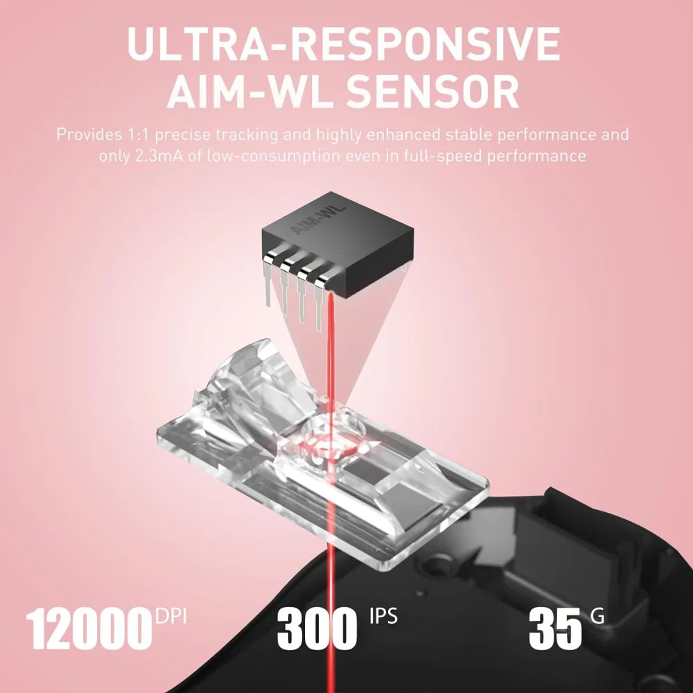 DAREU A950 Pink Wireless Tri-Mode Gaming Mouse 12000 DPI with RGB Charging Dock Pink Mouse