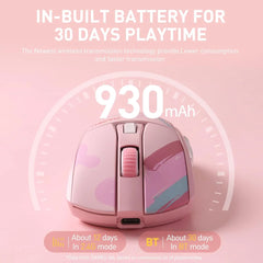 DAREU A950 Pink Wireless Tri-Mode Gaming Mouse 12000 DPI with RGB Charging Dock Pink Mouse