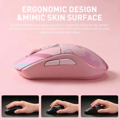 DAREU A950 Pink Wireless Tri-Mode Gaming Mouse 12000 DPI with RGB Charging Dock Pink Mouse