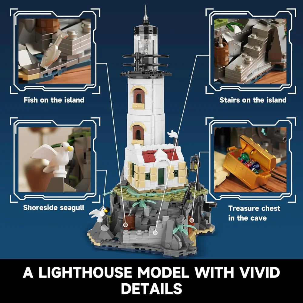 Electric Lighthouse Building Blocks Fisherman’s Hut 1092PCS Assembly MOC Model Lighthouse Building Blocks