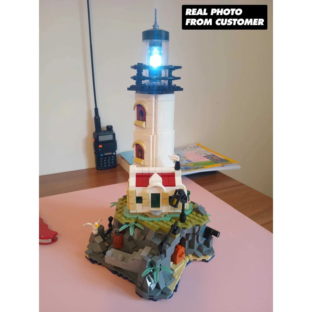 Electric Lighthouse Building Blocks Fisherman’s Hut 1092PCS Assembly MOC Model Lighthouse Building Blocks