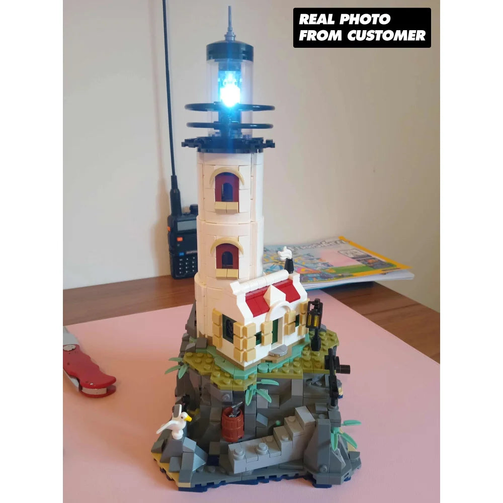 Electric Lighthouse Building Blocks Fisherman’s Hut 1092PCS Assembly MOC Model Lighthouse Building Blocks