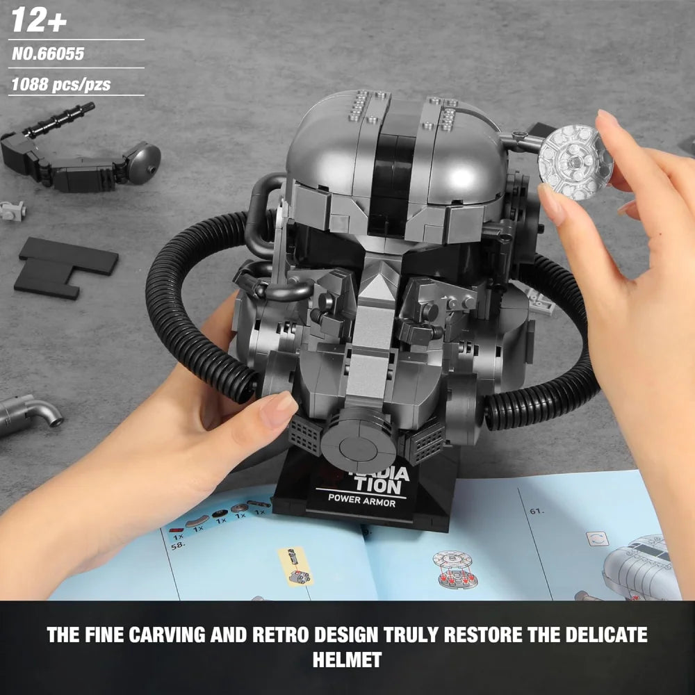 Fallout 76 T-60 Power Armor Helmet Building Blocks 1088PCS MOC Bricks Gaming T-60 Power Armor Helmet Building Blocks