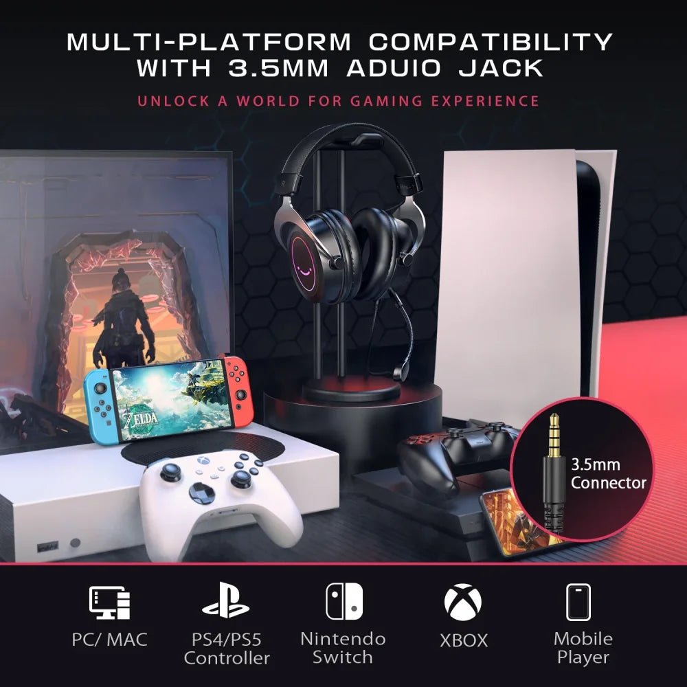 FIFINE Dynamic RGB Gaming Headset with Microphone LED for PC Laptop PS4 PS5 Xbox Black Headphones