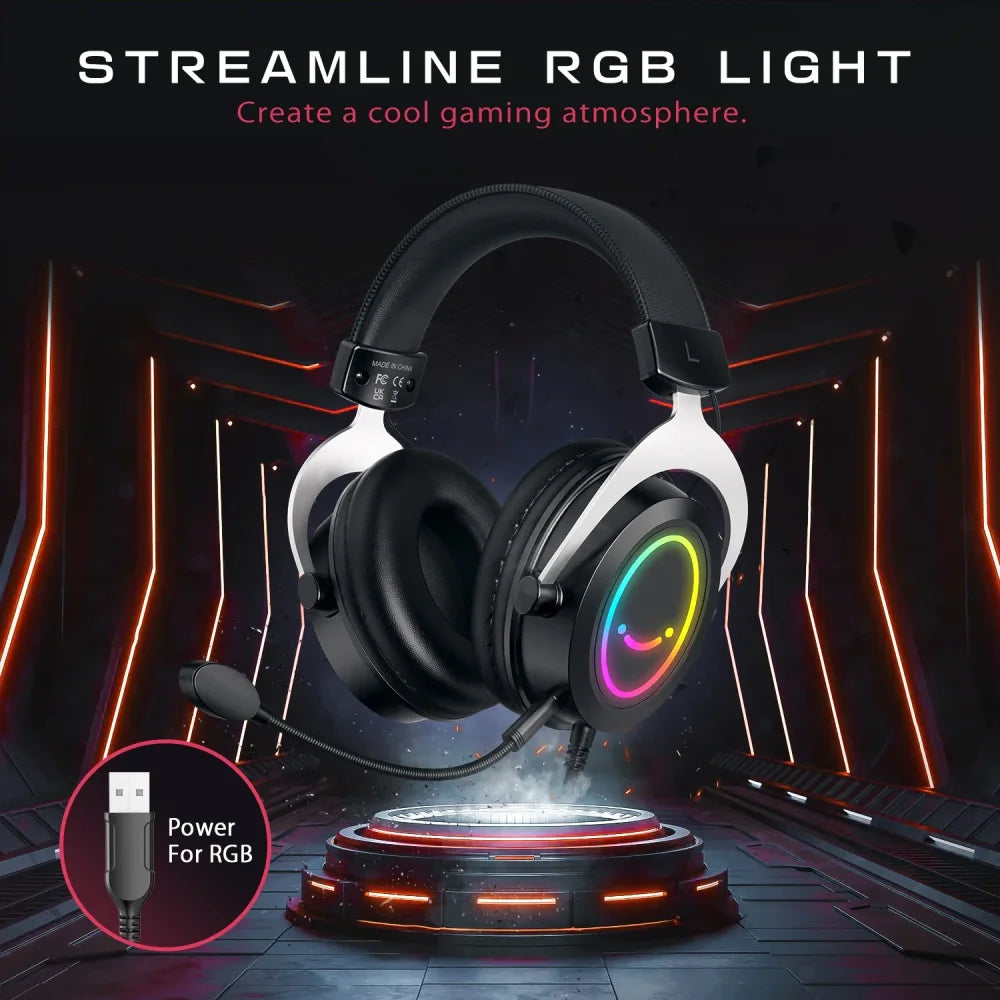 FIFINE Dynamic RGB Gaming Headset with Microphone LED for PC Laptop PS4 PS5 Xbox Black Headphones