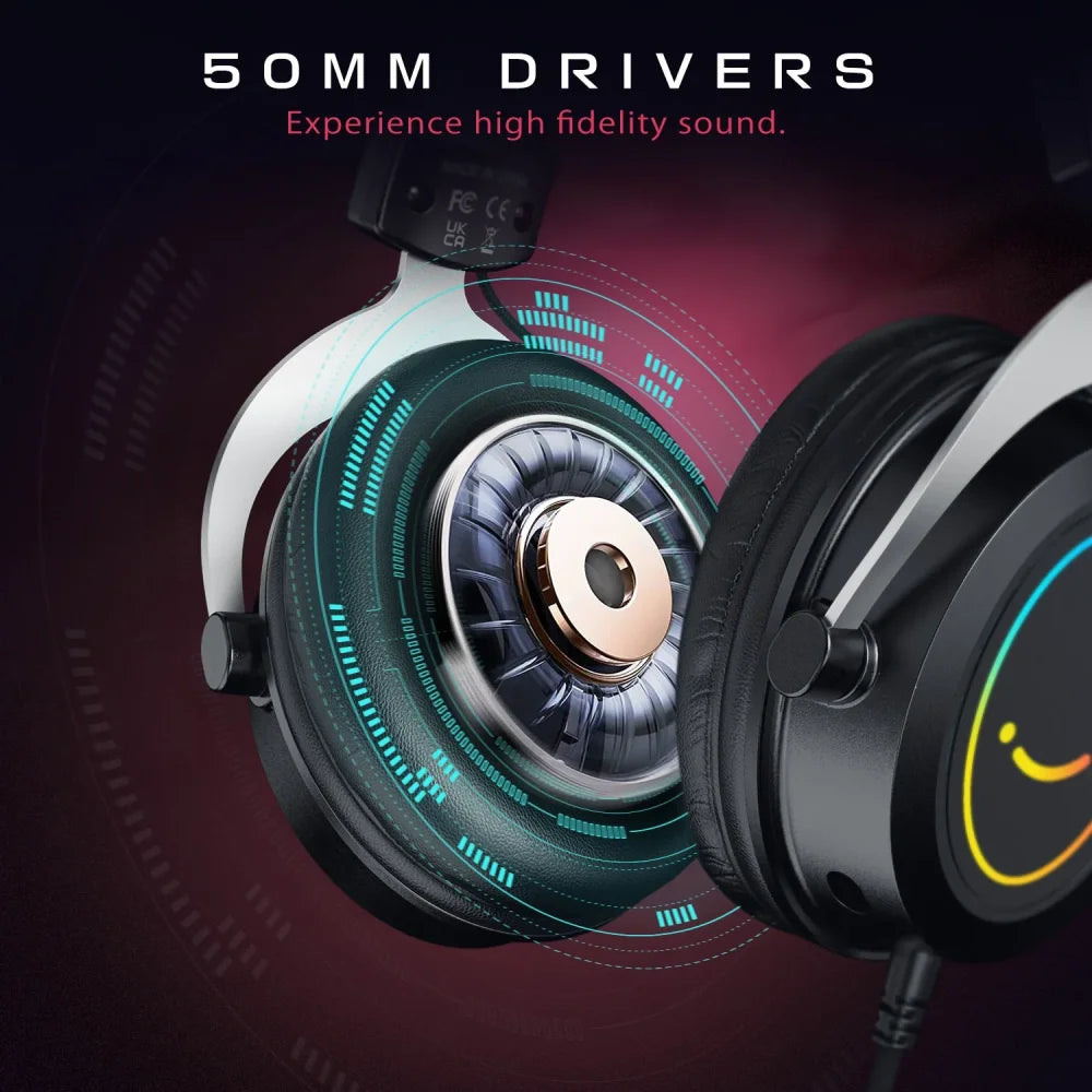 FIFINE Dynamic RGB Gaming Headset with Microphone LED for PC Laptop PS4 PS5 Xbox Black Headphones