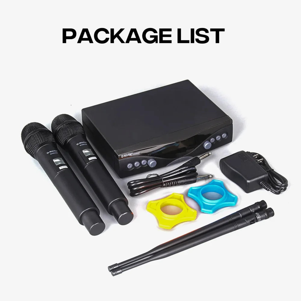 G-MARK Professional Wireless Microphone Dual Channel UHF Cordless Handheld 100M Black Microphone