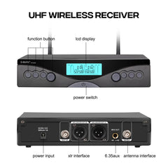 G-MARK Professional Wireless Microphone Dual Channel UHF Cordless Handheld 100M Black Microphone