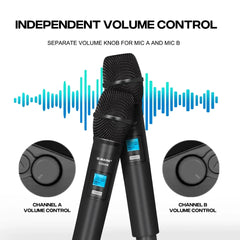 G-MARK Professional Wireless Microphone Dual Channel UHF Cordless Handheld 100M Black Microphone