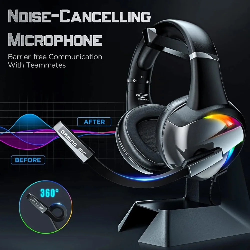 Gaming Headset with Noise Cancelling Mic LED Backlit for Xbox One PS4 & PC Mac Black Headphones