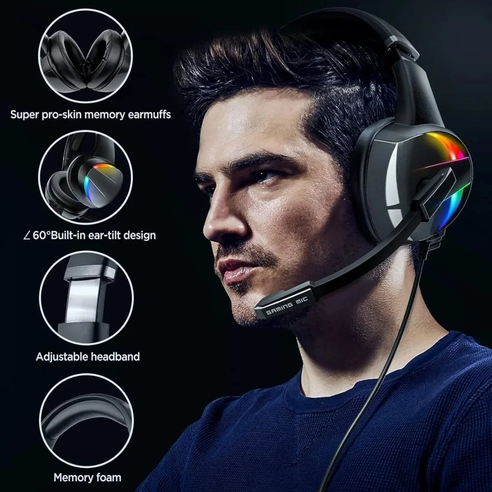 Gaming Headset with Noise Cancelling Mic LED Backlit for Xbox One PS4 & PC Mac Black Headphones