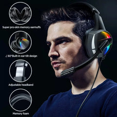 Gaming Headset with Noise Cancelling Mic LED Backlit for Xbox One PS4 & PC Mac Black Headphones