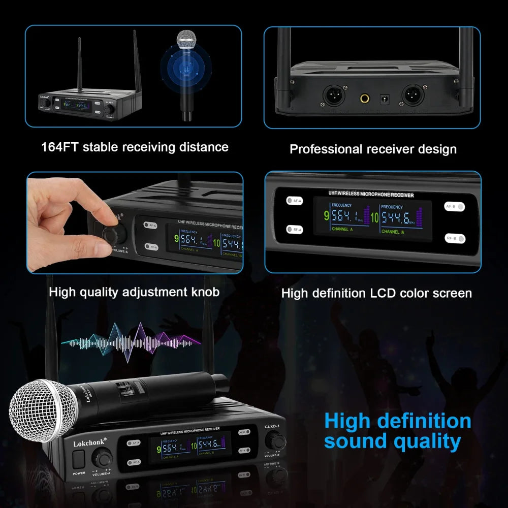 2025 UHF Wireless Microphone Metal Professional Dual Channel Handheld Mics Party Black Microphone