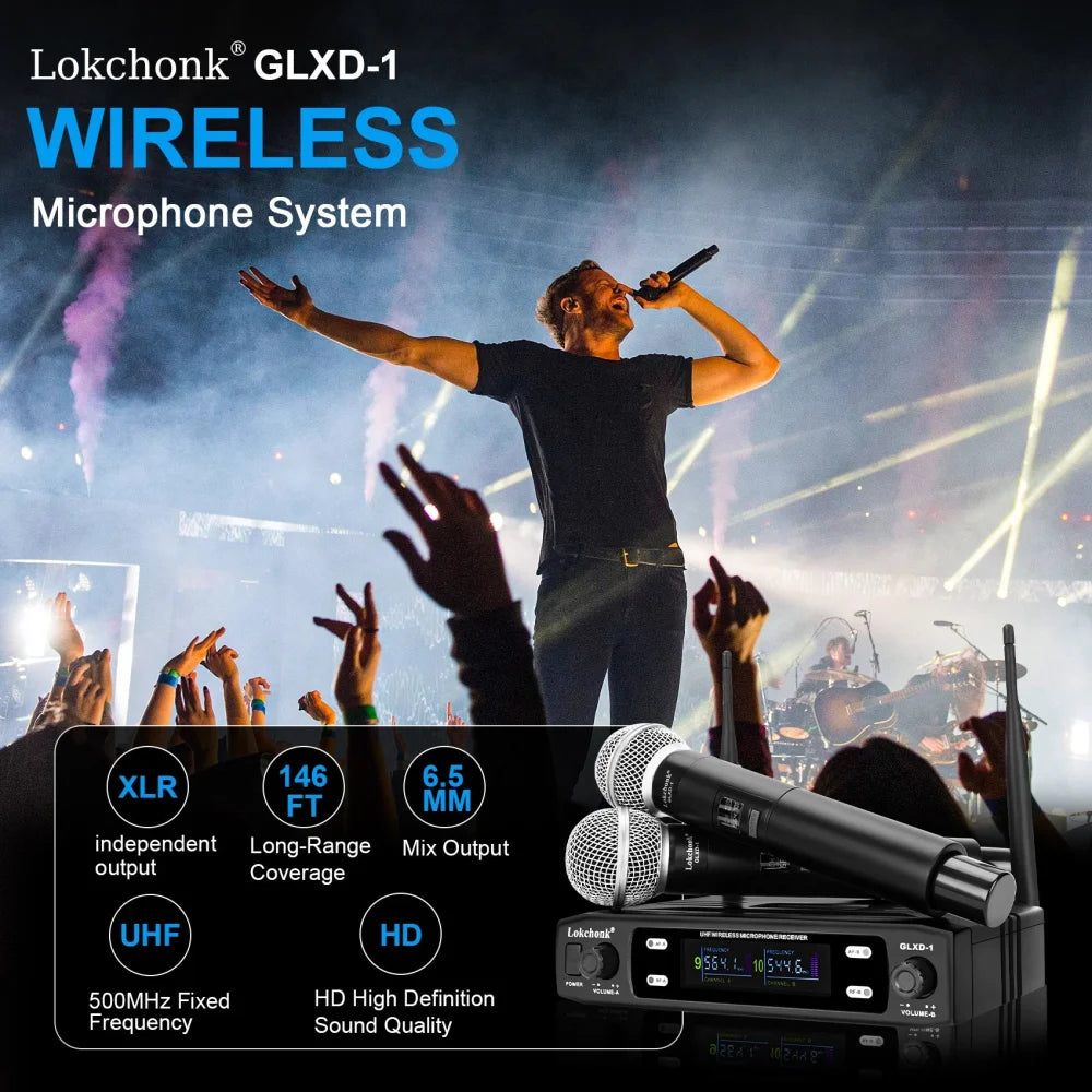 2025 UHF Wireless Microphone Metal Professional Dual Channel Handheld Mics Party Black Microphone