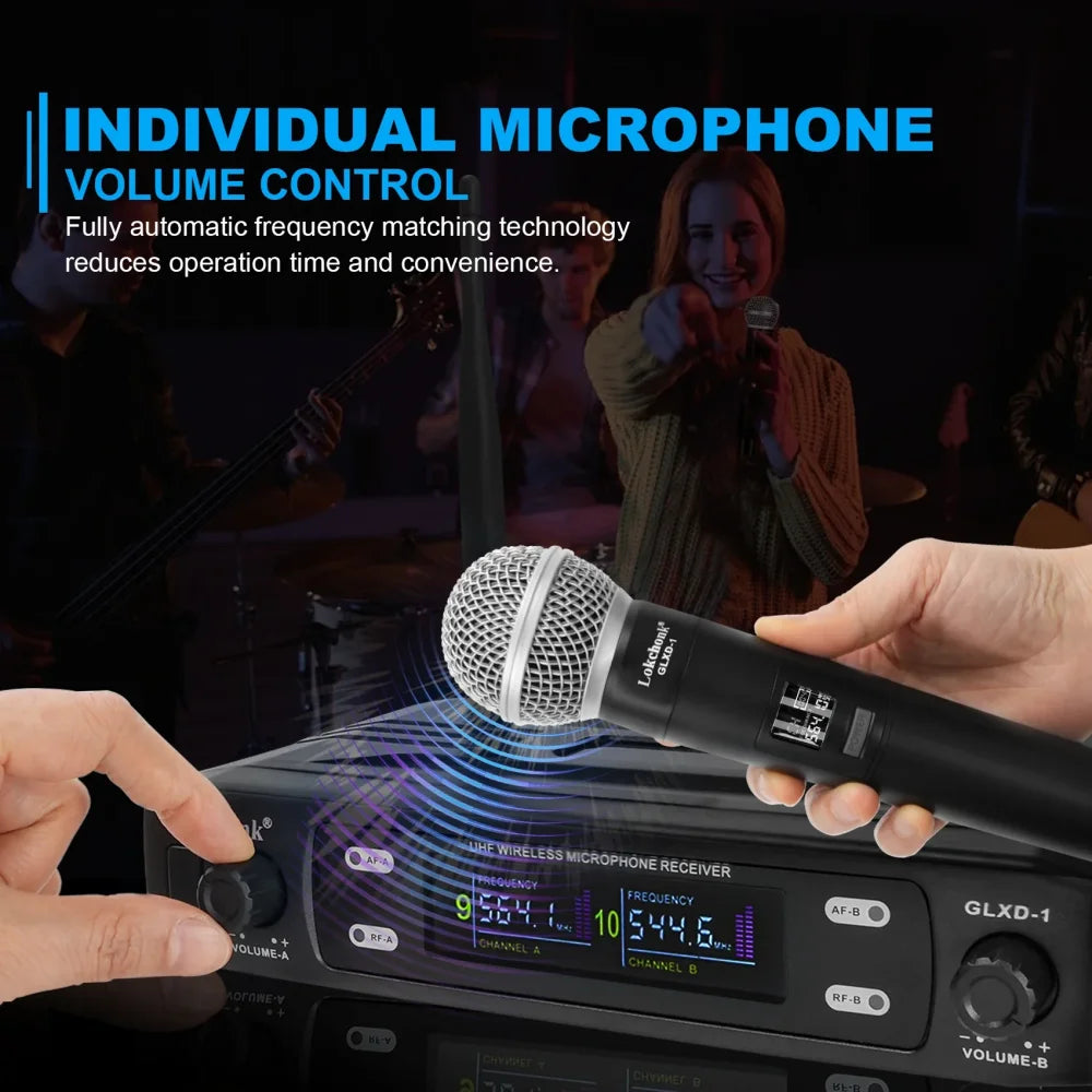 2025 UHF Wireless Microphone Metal Professional Dual Channel Handheld Mics Party Black Microphone