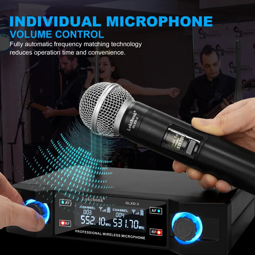 GLXD2 Professional Wireless Microphone Dual Channel UHF Cordless Handheld UK Black Microphone