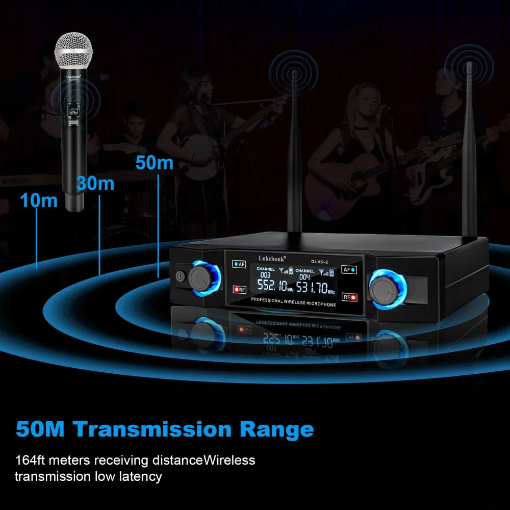 GLXD2 Professional Wireless Microphone Dual Channel UHF Cordless Handheld UK Black Microphone